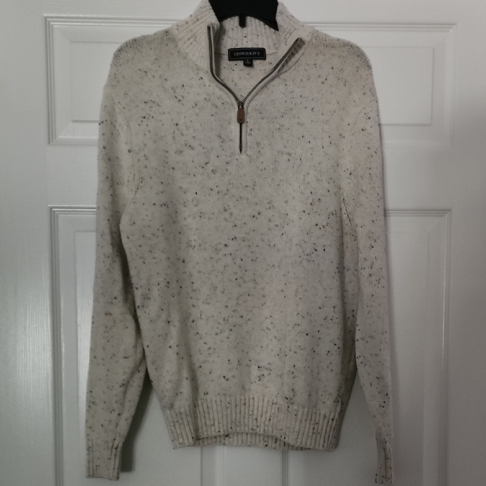 Crown & Ivy Men's Speckled Cream Zip-Up Sweater